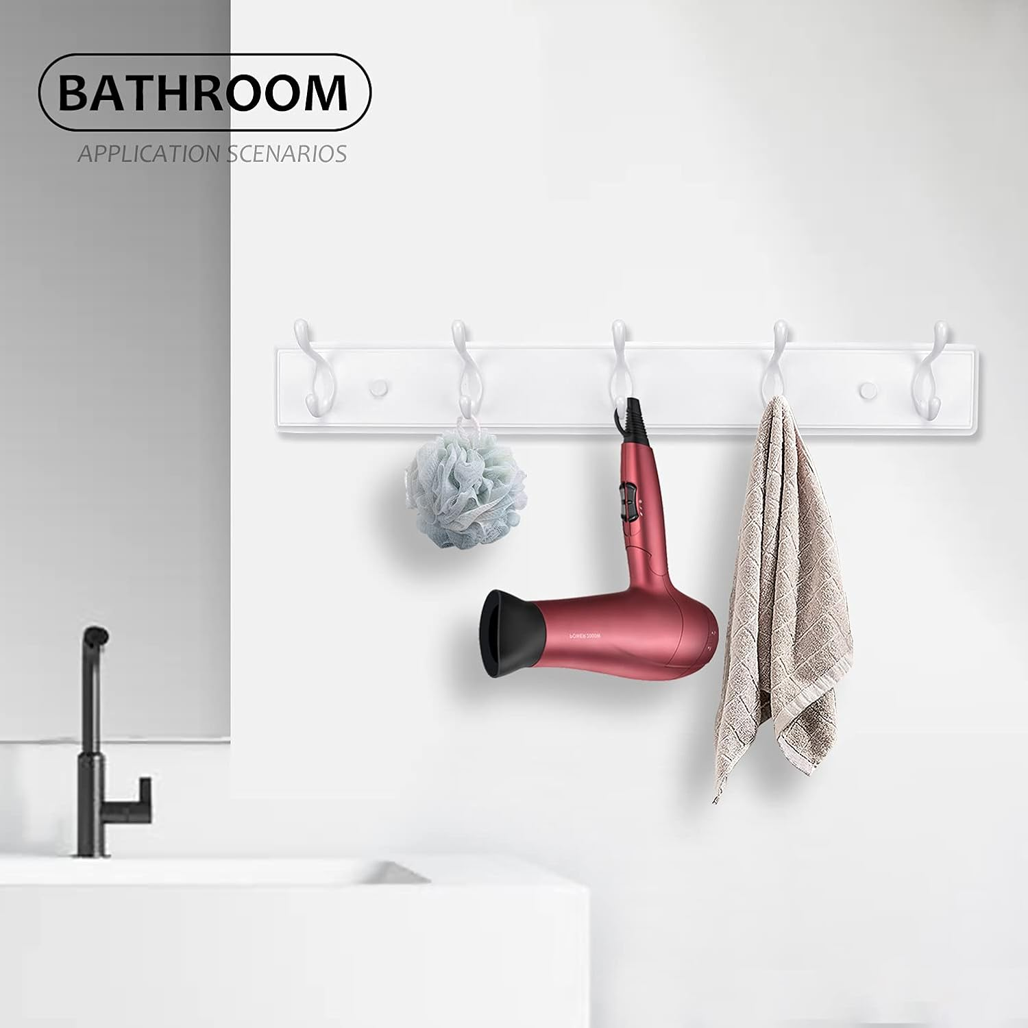 Wooden Coat Rack, Wall-Mounted Organizer for Closet, Entryway, Hallway, Foyer, Bedroom, Heavy Duty Double Hooks for Hanging Towels, Bags, Hats, Jackets, Key (White, 5 Hooks) - Image 9