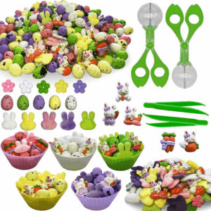 226Pcs Easter Sensory Bin Filler Fine Motor Toys Spring Sensory Bin Items 100 Easter Foam Eggs 50 Felt Easter Flowers 50 Felt Bunny 10 Resin Rabbit Figurines for Easter Counting Sorting