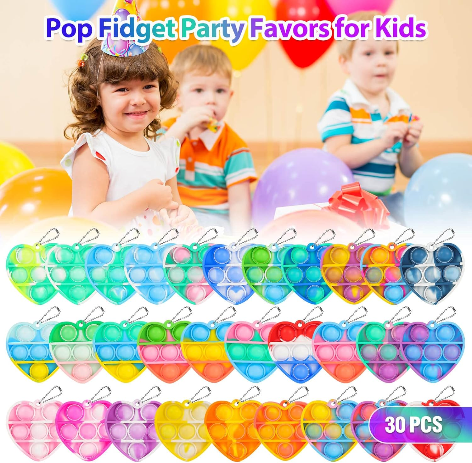 Pop Fidget Toys Bulk Its Valentines Day Gifts for Kids Classroom 30 Pack Valentine Party Favors for Kids Mini Pop Heart Keychain It Fidget Toy Fidgets for Classroom Prizes Birthday Goodie Bag Stuffers - Image 7