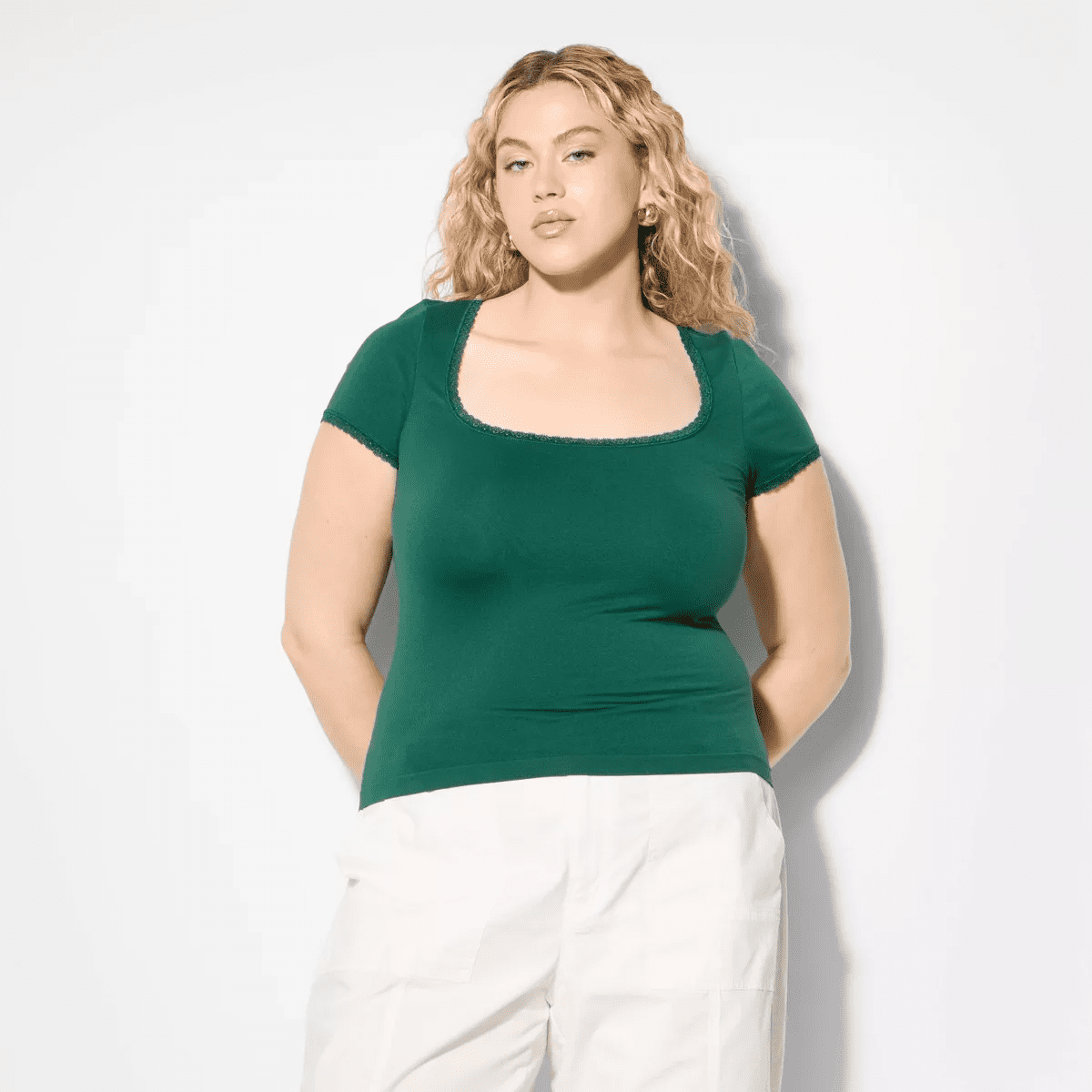 Women'S Seamless Cap Sleeve Square Neck T-Shirt - Image 3
