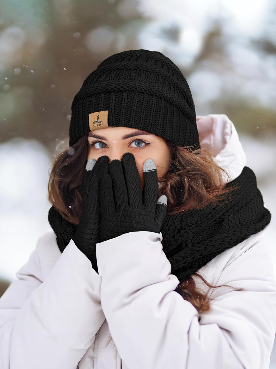 Winter Beanie Hat Scarf Gloves, Warm Fleece Knit Hats Touch Screen Gloves Neck Scarf Set Winter Gifts for Unisex Adult - Image 6