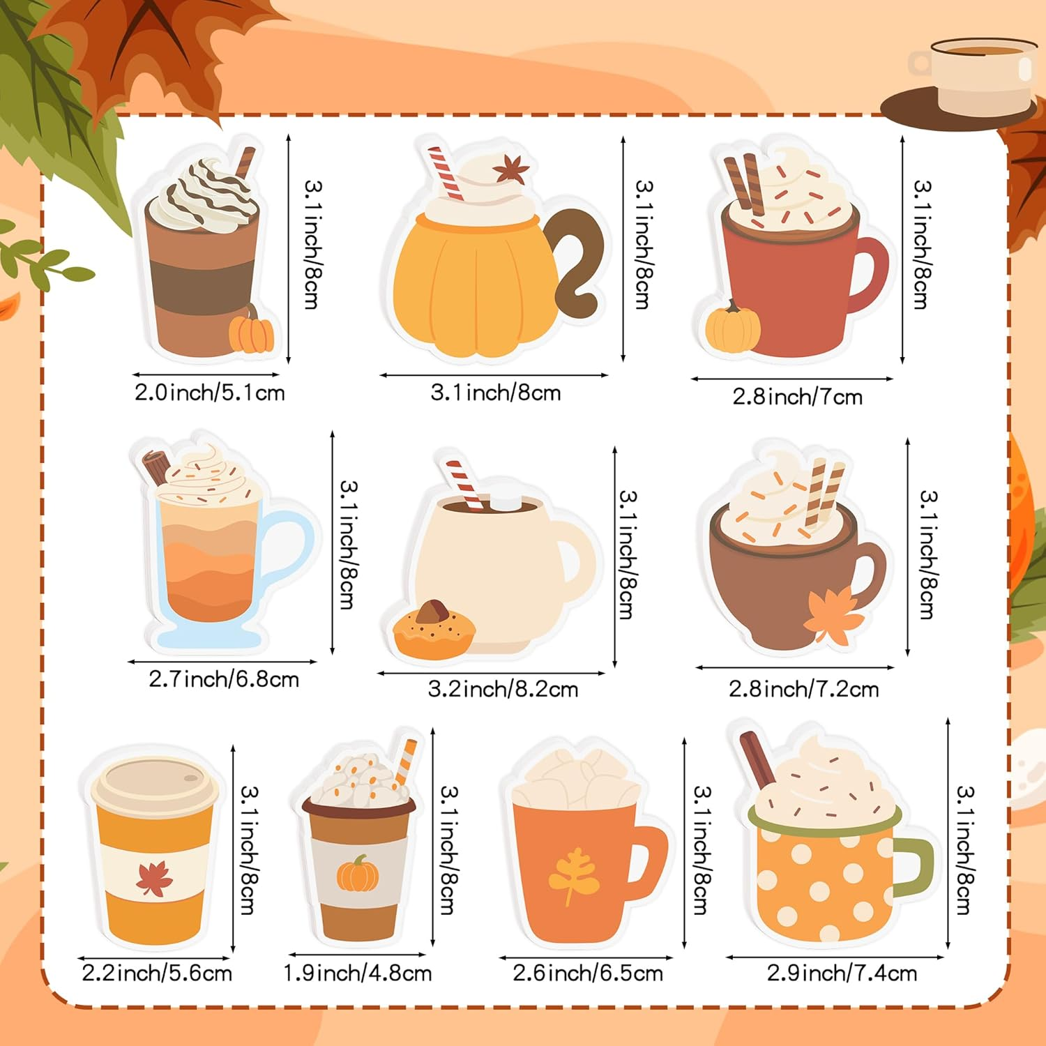 30 Pack Fall Coffee Cup Sticky Notes - Autumn Maple Leaf Pumpkin Self Sticky Writing Memo Pads for Latte Lover Office School Class Student Kids Gift Thanksgiving Party Favors Goodies Bag Filler - Image 2