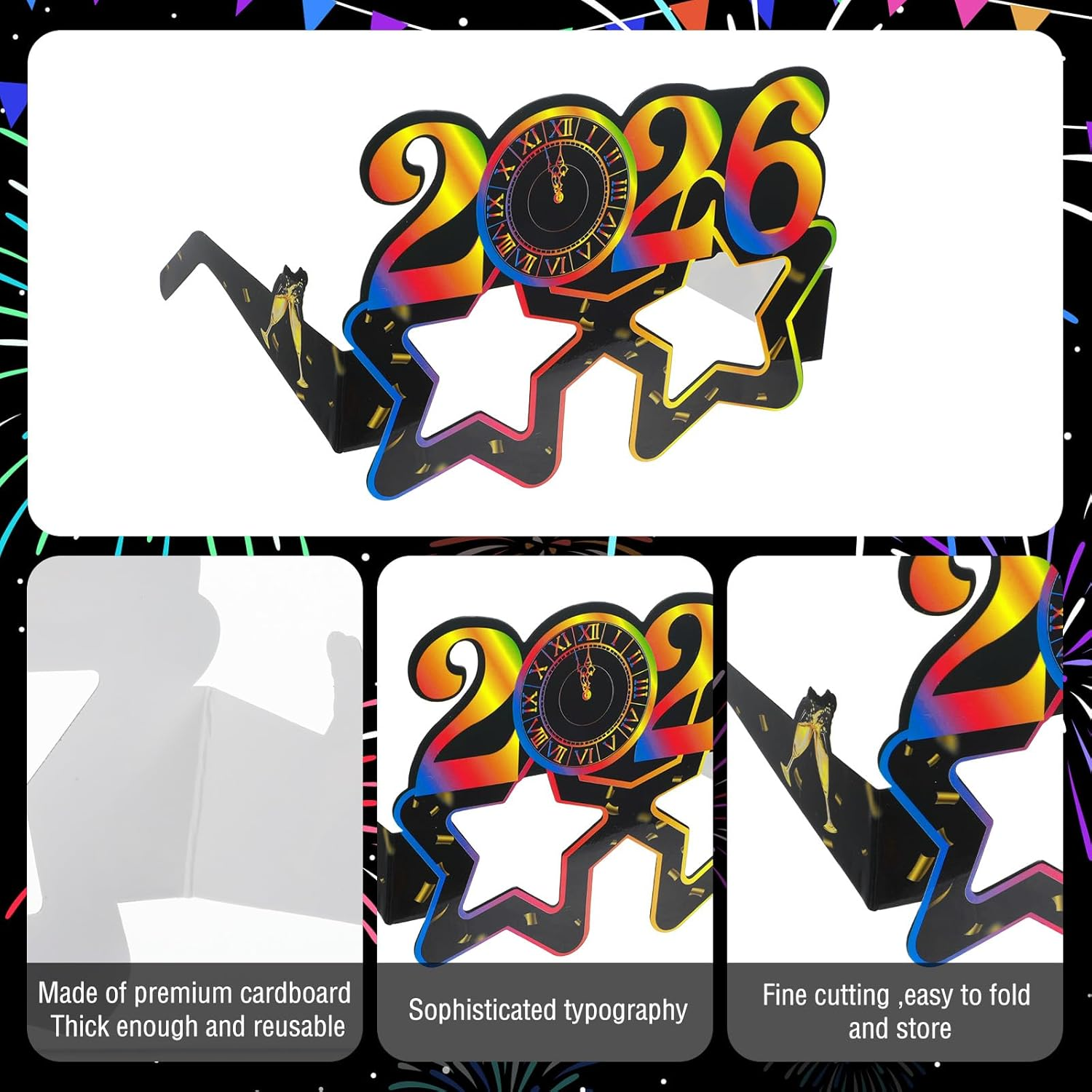 2026 New Year Party Eyeglasses,8 Pcs Eve Decorations Glasses Happy New Years Eve Party Photo Props Hello 2026 Novelty Paper Glasses Parties Favors Gift Supplies - Image 3