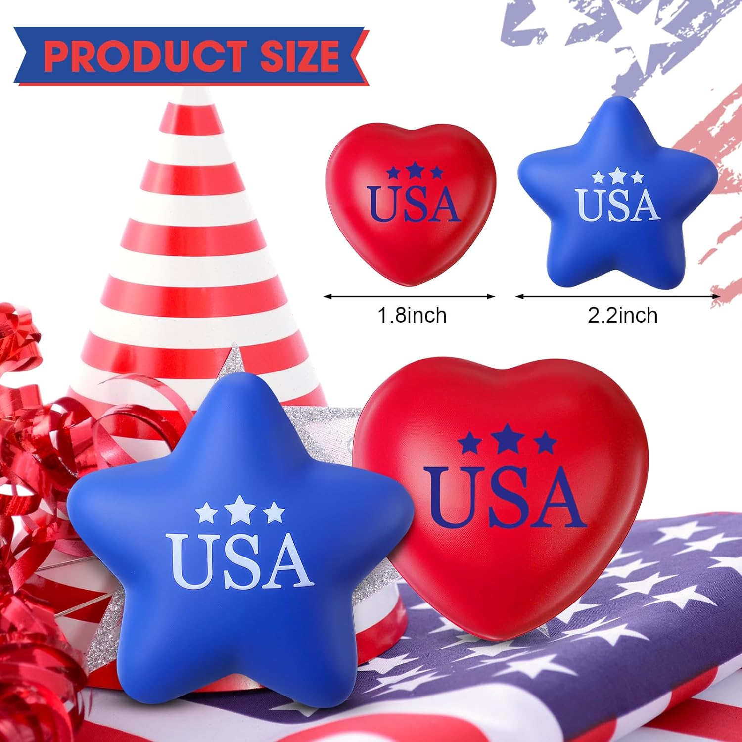30 Pcs 4Th of July Stress Balls Mini Bulk Patriotic Foam Star Stress Red White Blue Heart Stressballs Independence Day Relief Balls for School Carnival Reward Patriotic Party Favor - Image 4