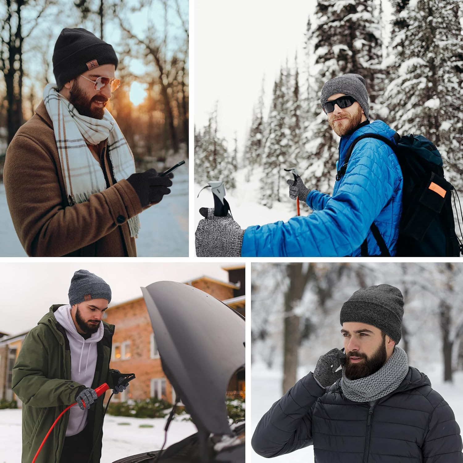 Winter Warm Beanie Hat Touchscreen Gloves Set, Soft Skull Cap Gloves Set for Men and Women with Warm Knit Fleece Lined - Image 5