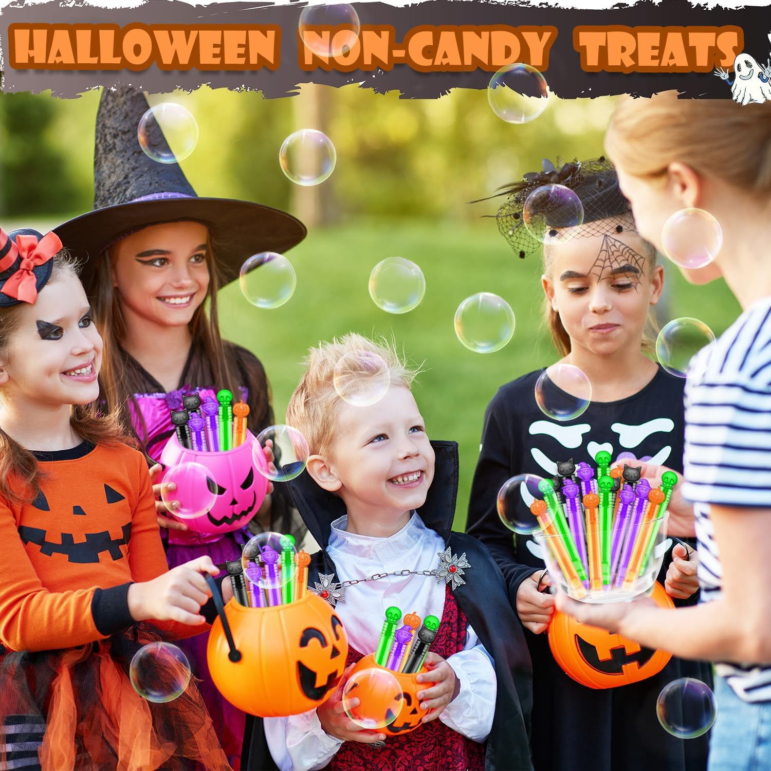 Halloween Party Favors Goodie Bag Stuffers for Kids 32 PCS, Mini Bubble Wands for Toddlers, Small Boo Trick or Treat Basket Bucket Fillers, Birthday Classroom Games Activities Supplies Prizes Gifts - Image 5