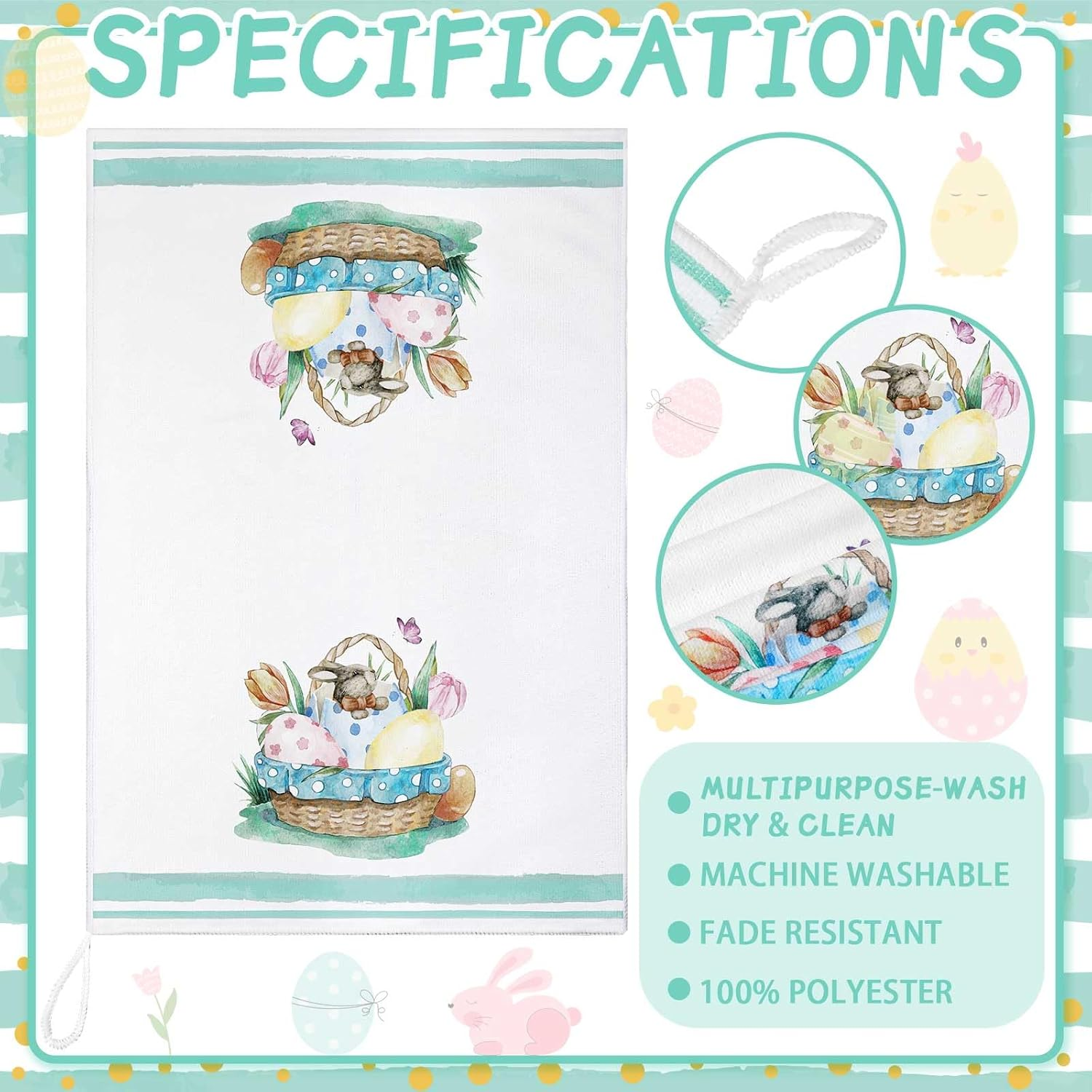 6 Pcs Easter Kitchen Towels Bunny Gnome Floral Hello Spring Dish Towels Easter Tea Towels Easter Kitchen Decor Spring Flowers Blessings Dishcloths for Bathroom Home Housewarming Decorations - Image 3