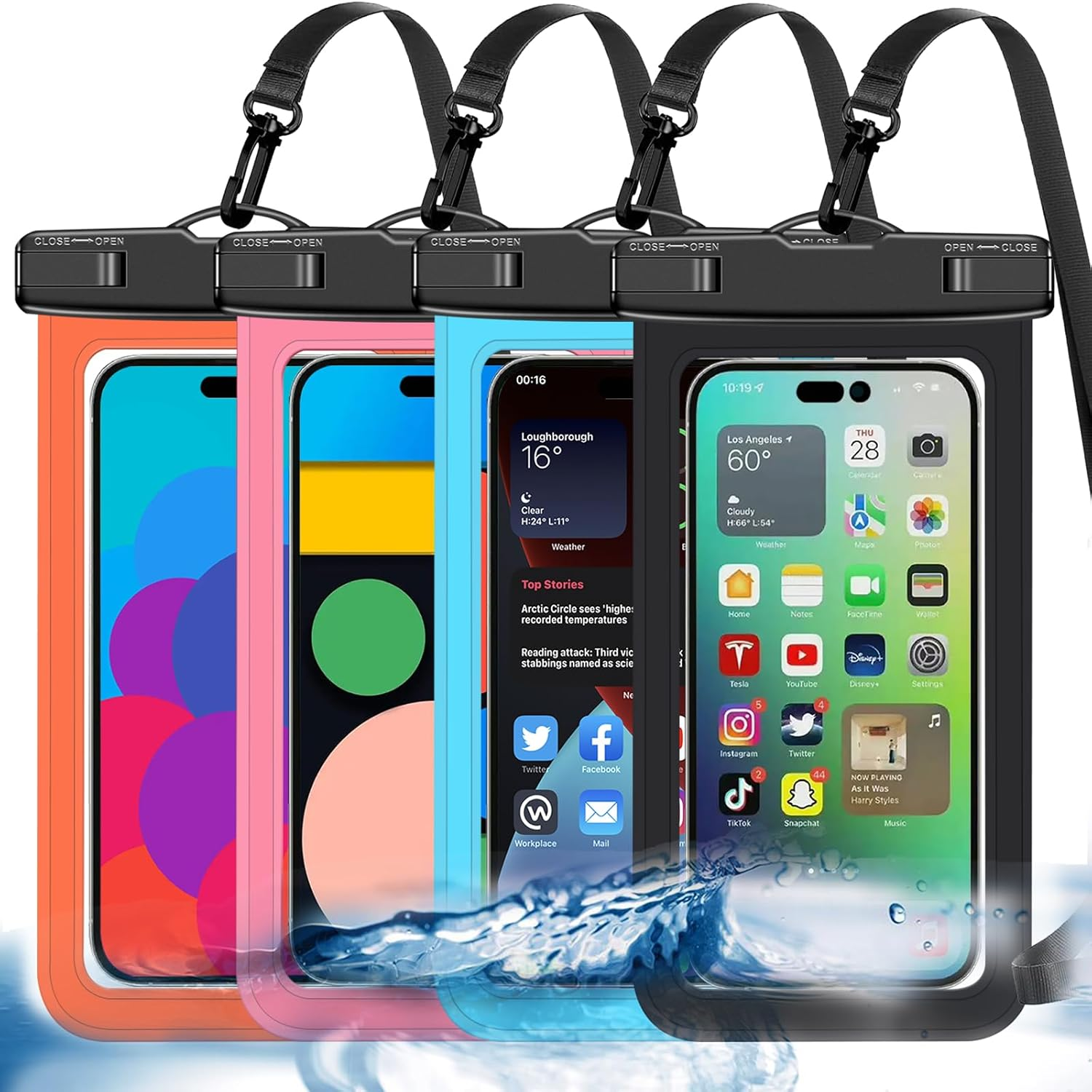 Up to 8.3" 4 Pack Multicolor Universal Waterproof Phone Pouch, Large Phone Waterproof Case Dry Bag,Protection Level: Ip68,Outdoor Sports for Apple Iphone,Samsung,And More,Black,Blue,Pink,Orange