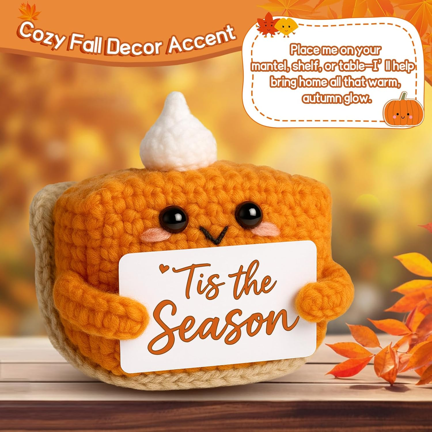 Tis the Season Fall Decor | Mini Crochet Pumpkin Pie Plush | Small Handmade Autumn Halloween Thanksgiving Items for Home Office Indoor Table Decoration Christmas Stocking Stuffer Ornament - Image 4