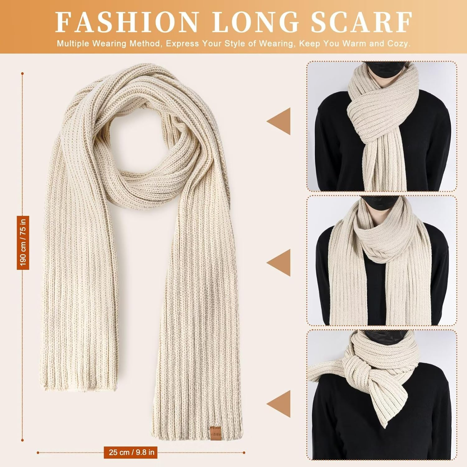 Winter Beanie Hat Scarf Gloves Set for Women, Womens Beanie with Pom Pom Long Scarf Neck Warmer Touchscreen Gloves 3 in 1 Set - Image 5