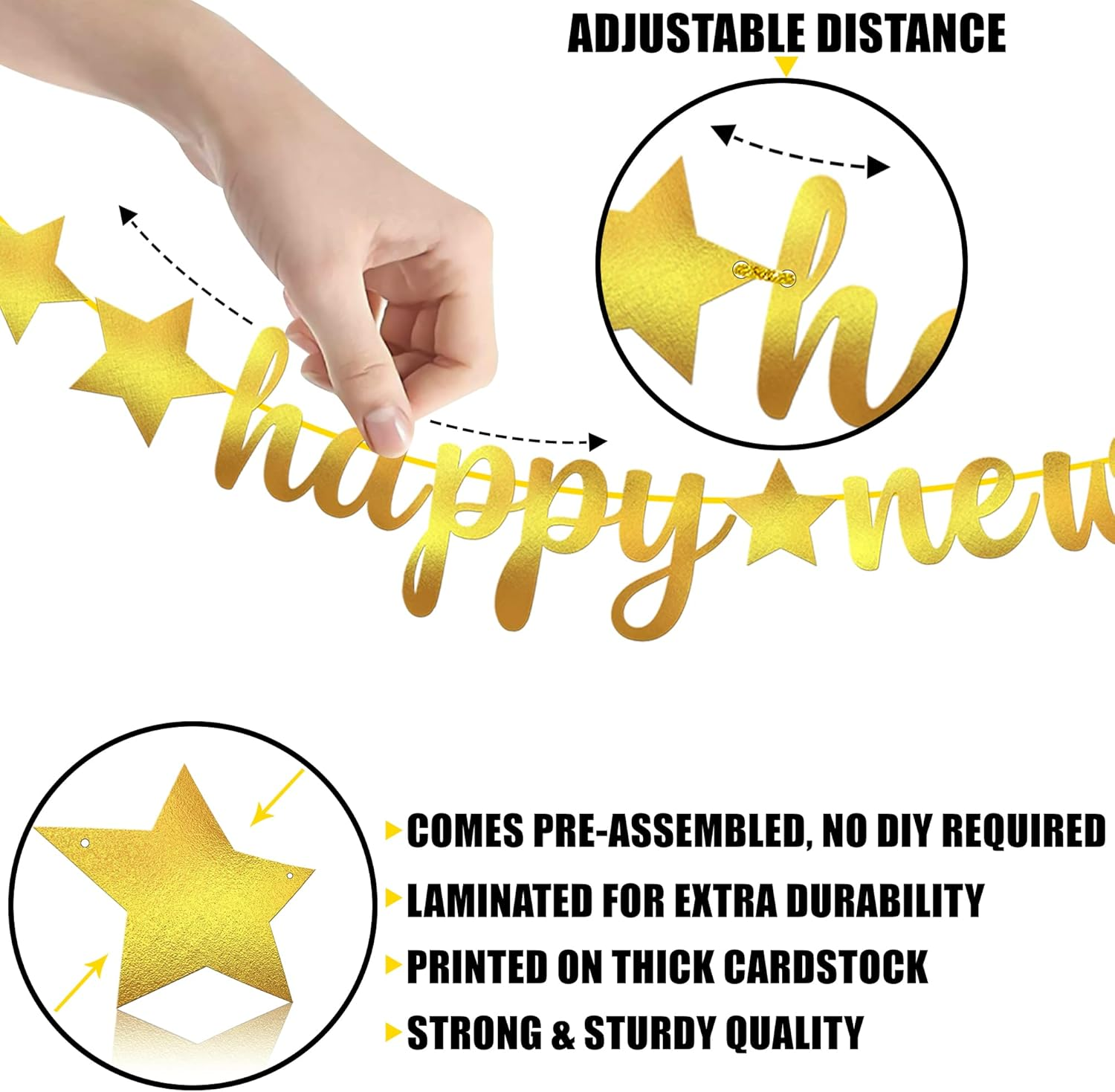 , Shiny Gold Happy New Year Banner - No DIY, 10 Feet | New Years Eve Party Supplies 2026 | New Years Eve Banner for Happy Decorations 2026, NYE Decorations 2026 - Image 5