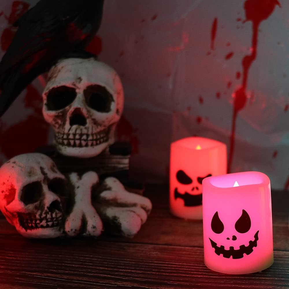 Halloween Flameless Votive Candles Color Changing with Remote Timer, Battery Operated LED Tealight Candles for Halloween Home Decoration Gifts(6 Pack, 1.5” X 2”)(Battery Included) - Image 4