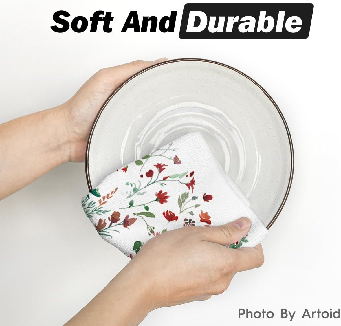 Wildflower Floral Christmas Kitchen Towels Dish Towels, 18X26 Inch Farmhouse Holiday Winter Decoration Cleaning Set of 2 - Image 5