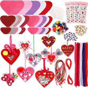 Valentine'S Day Crafts for Kids - 361PCS DIY Heart Craft Set for School Gift, 108 Hearts, 50 Googly Eyes, 60 Pom Poms, 36 Wooden Beads, Craft Supplies for Party Favor Decoration