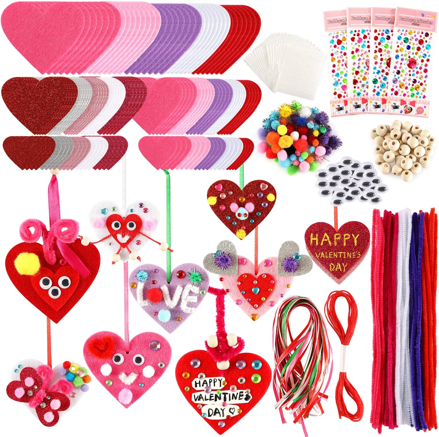 Valentine'S Day Crafts for Kids - 361PCS DIY Heart Craft Set for School Gift, 108 Hearts, 50 Googly Eyes, 60 Pom Poms, 36 Wooden Beads, Craft Supplies for Party Favor Decoration