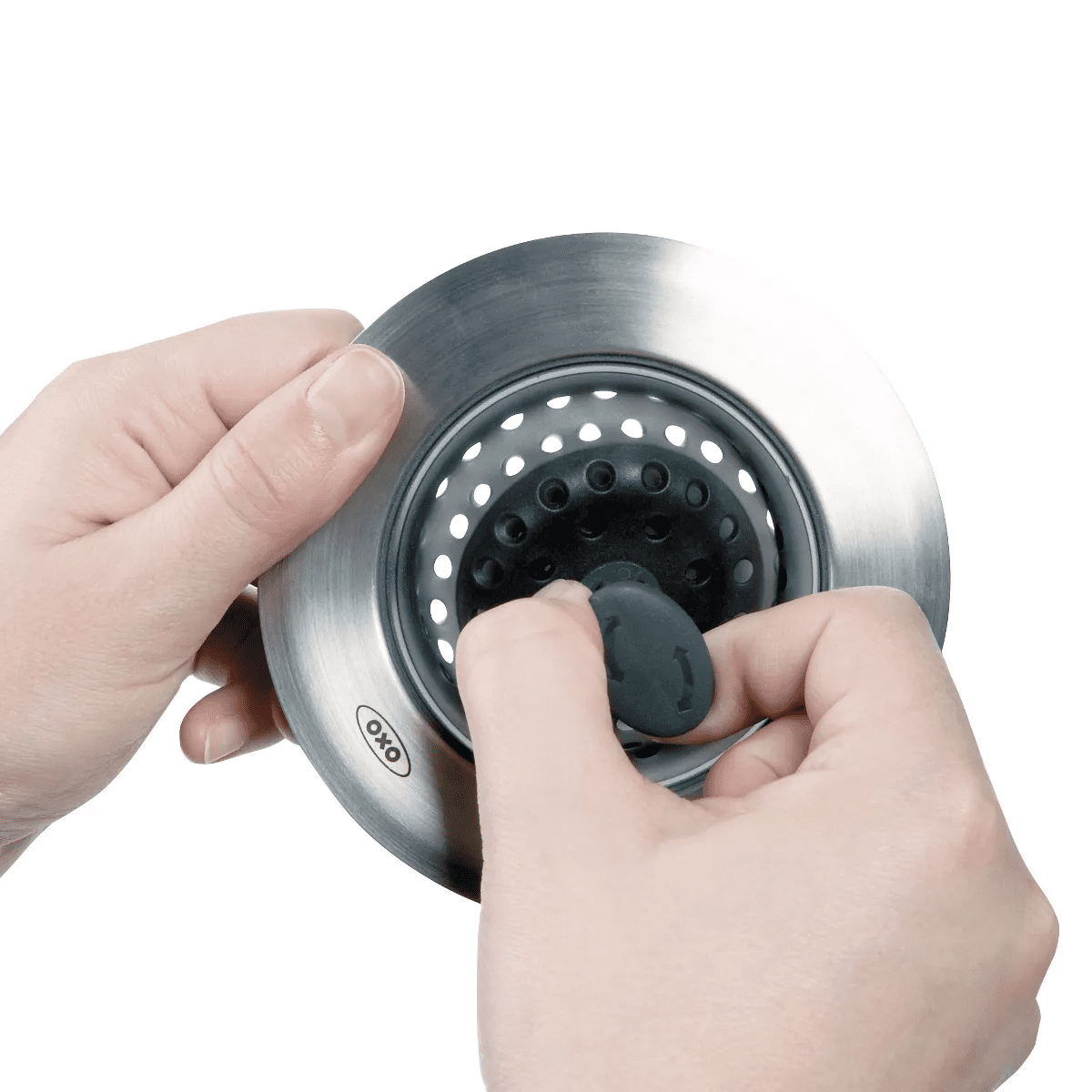 OXO Silicone Sink Strainer with Stopper: Black, Stainless Steel, Kitchen Drain Plug, Dishwasher-Safe, 4.3" Diameter - Image 3
