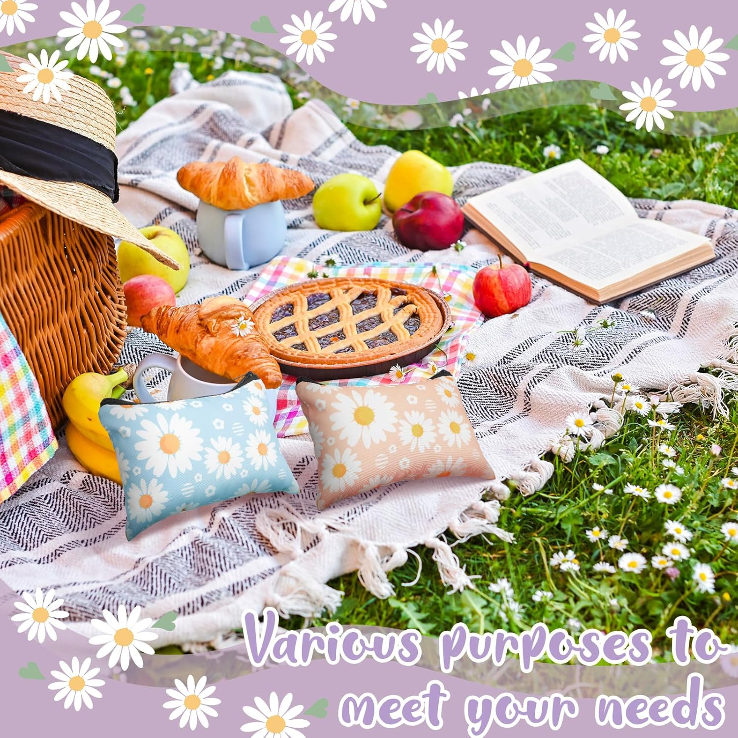 10 Pcs Makeup Bags Bulk for Women Daisy Small Zipper Pouch Purse Canvas Cosmetic Bag Mini Pouch Gift for Housekeeping Week Employee Thanksgiving Christmas Teacher Mom Travel Storage Organizer - Image 5