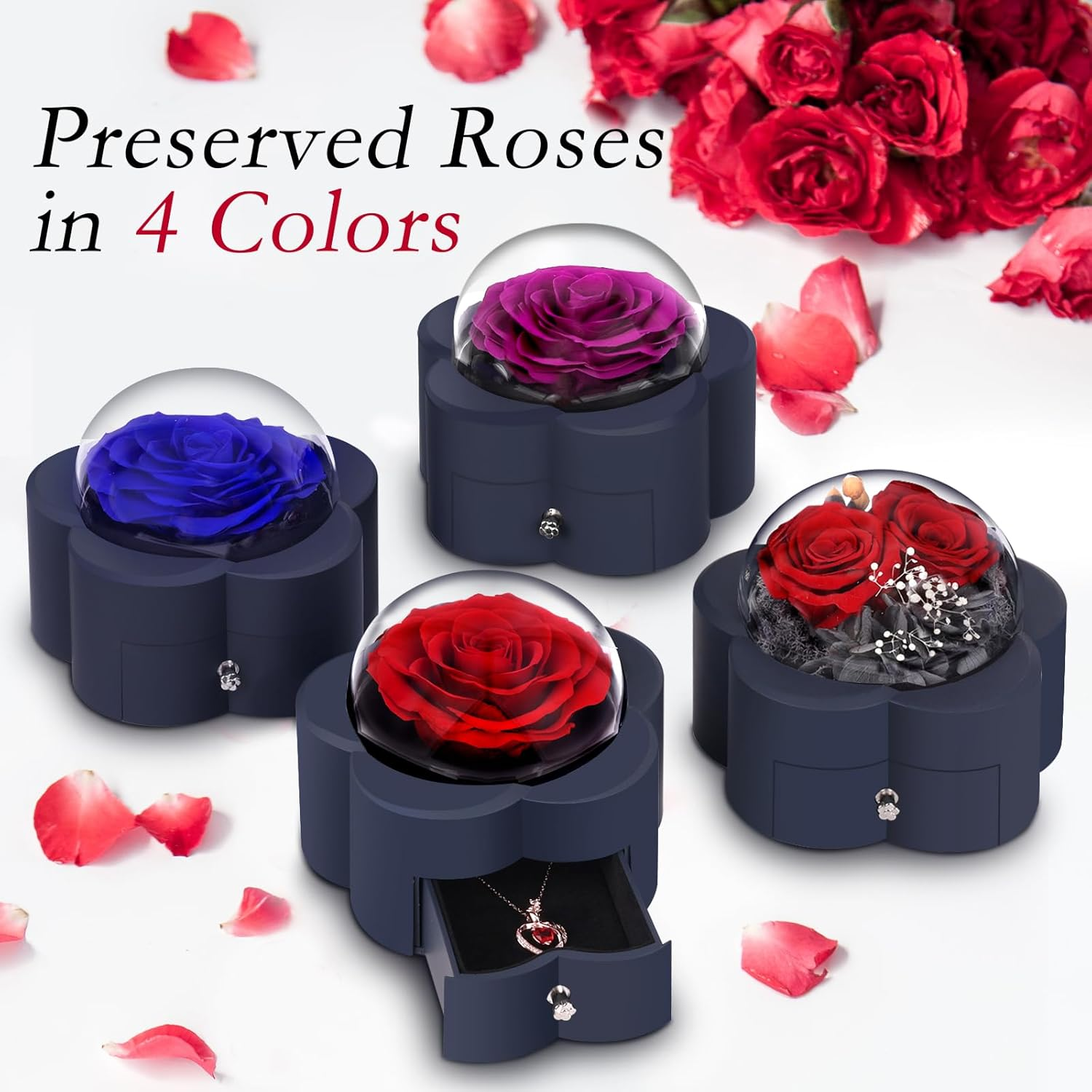 Preserved Rose with Heart Necklace Eternal Flower Gift for Mom Wife Girlfriend Women Perfect for Valentine'S Day Birthday Anniversary Mother'S Day Christmas Red Rose - Image 7