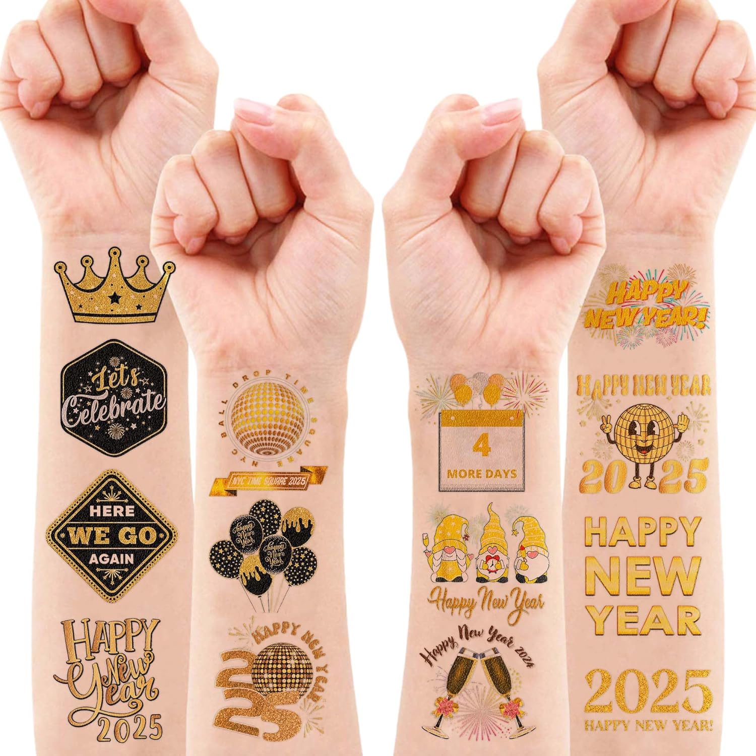 10 Sheets New Year'S Eve Temporary Tattoos – 2025 Party Decorations, Favors & Supplies for Adults Kids Men Women, Happy New Year Celebration Stickers Gifts - Image 8