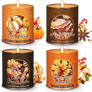 Fall Scented Candles Gift Set, 4 Pack 36Oz Soy Jar Candle, Thanksgiving Aromatherapy Candles for Woman Man, Autumn Spiced Pumpkin Fragrance Home Table Farmhouse Decoration, Tabletop Centerpiece