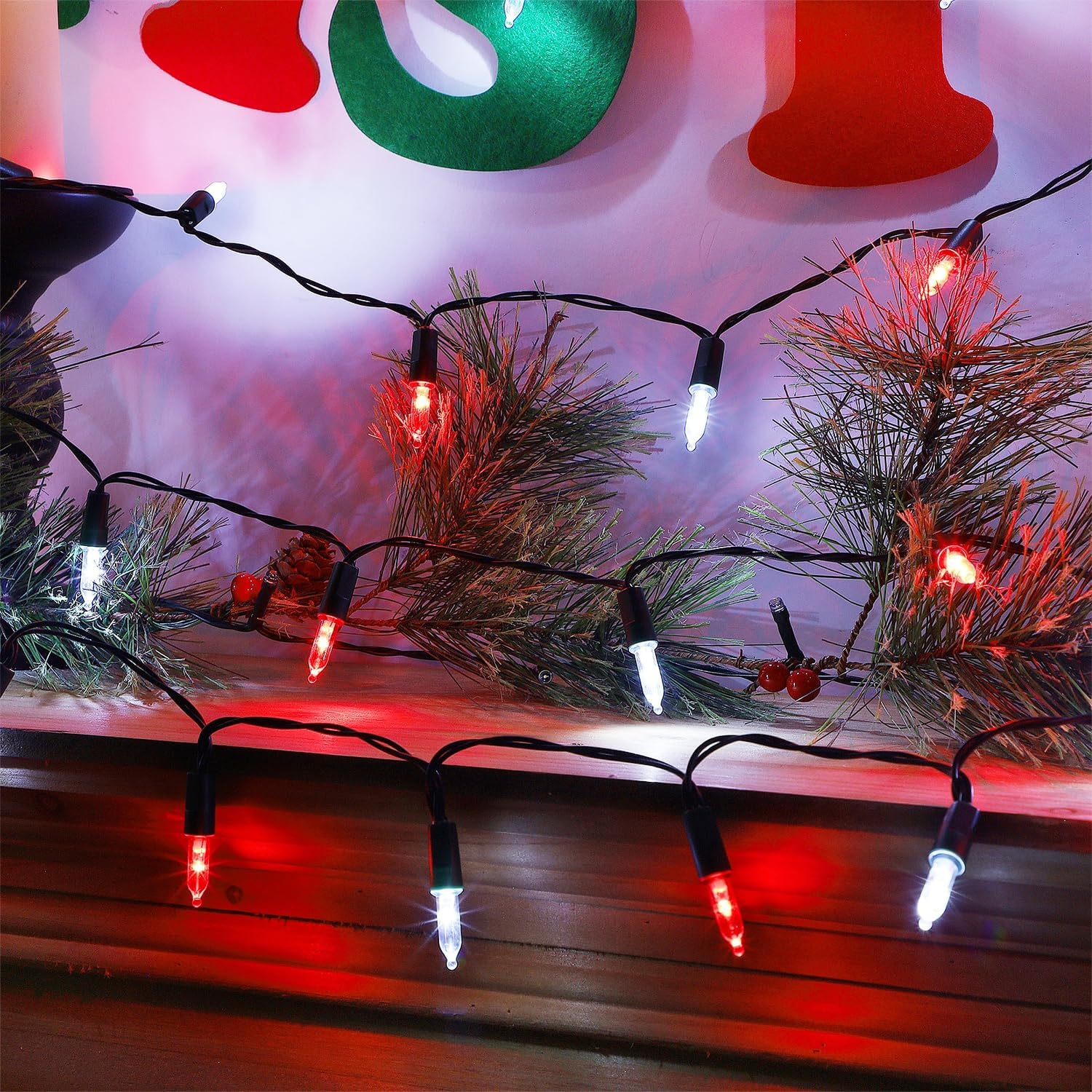 2 Pack 50 LED Outdoor Christmas Lights, 16FT Battery Operated Mini String Lights with 8 Modes & Timer, Xmas Tree Lights Waterproof for Patio Garden Party Wedding Holiday Decor, Red & White - Image 6