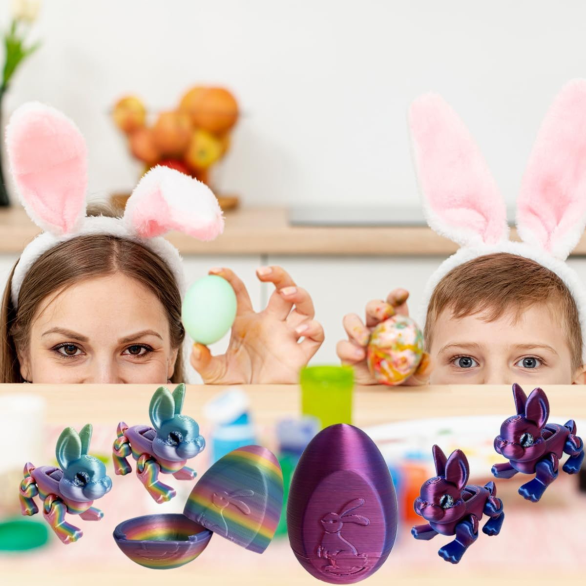 3D Bunny Rabbit Collectible Figurines, Colorful 2Pcs, Easter Gift, Modern Style, 2 Count - Image 3