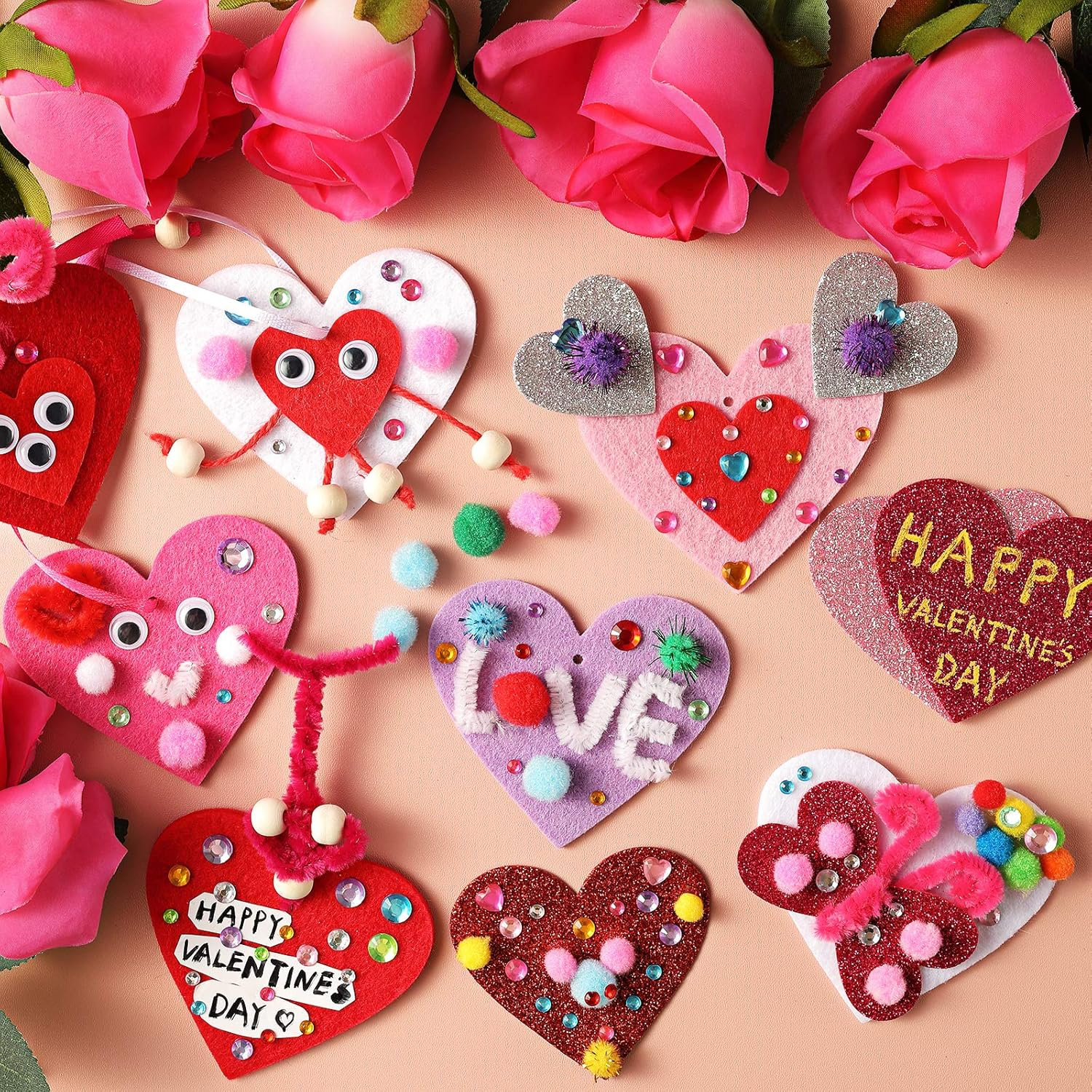 Valentine'S Day Crafts for Kids - 361PCS DIY Heart Craft Set for School Gift, 108 Hearts, 50 Googly Eyes, 60 Pom Poms, 36 Wooden Beads, Craft Supplies for Party Favor Decoration - Image 5