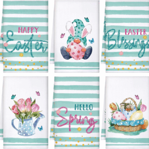 6 Pcs Easter Kitchen Towels Bunny Gnome Floral Hello Spring Dish Towels Easter Tea Towels Easter Kitchen Decor Spring Flowers Blessings Dishcloths for Bathroom Home Housewarming Decorations
