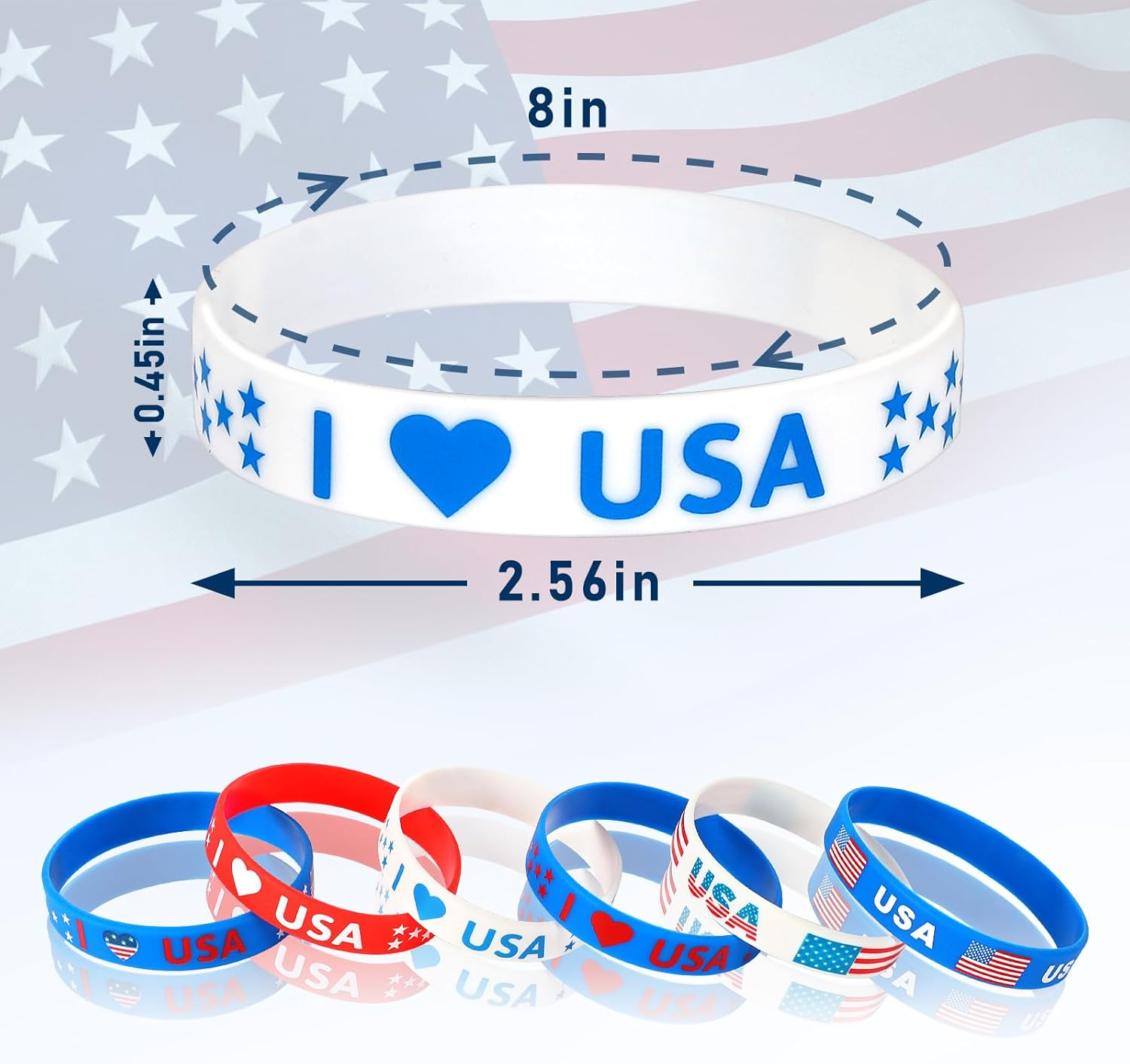 24Pcs 4Th of July Party Favors Silicone Bracelets USA American Flag Red White and Blue Rubber Wristbands for Patriotic Independence Day Party Gifts Holiday Decorations Supplies (6 Designs) - Image 2