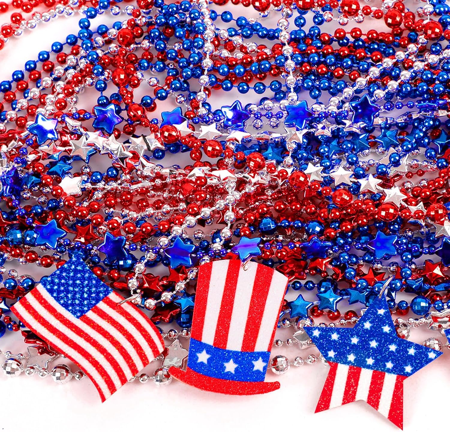 100PCS 4Th of July Accessories Necklaces: Blue White and Red Beads Bulk, Patriotic Party Independence Memorial Day Favors Toys Decorations - Image 5