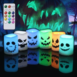 Halloween Flameless Votive Candles Color Changing with Remote Timer, Battery Operated LED Tealight Candles for Halloween Home Decoration Gifts(6 Pack, 1.5” X 2”)(Battery Included)