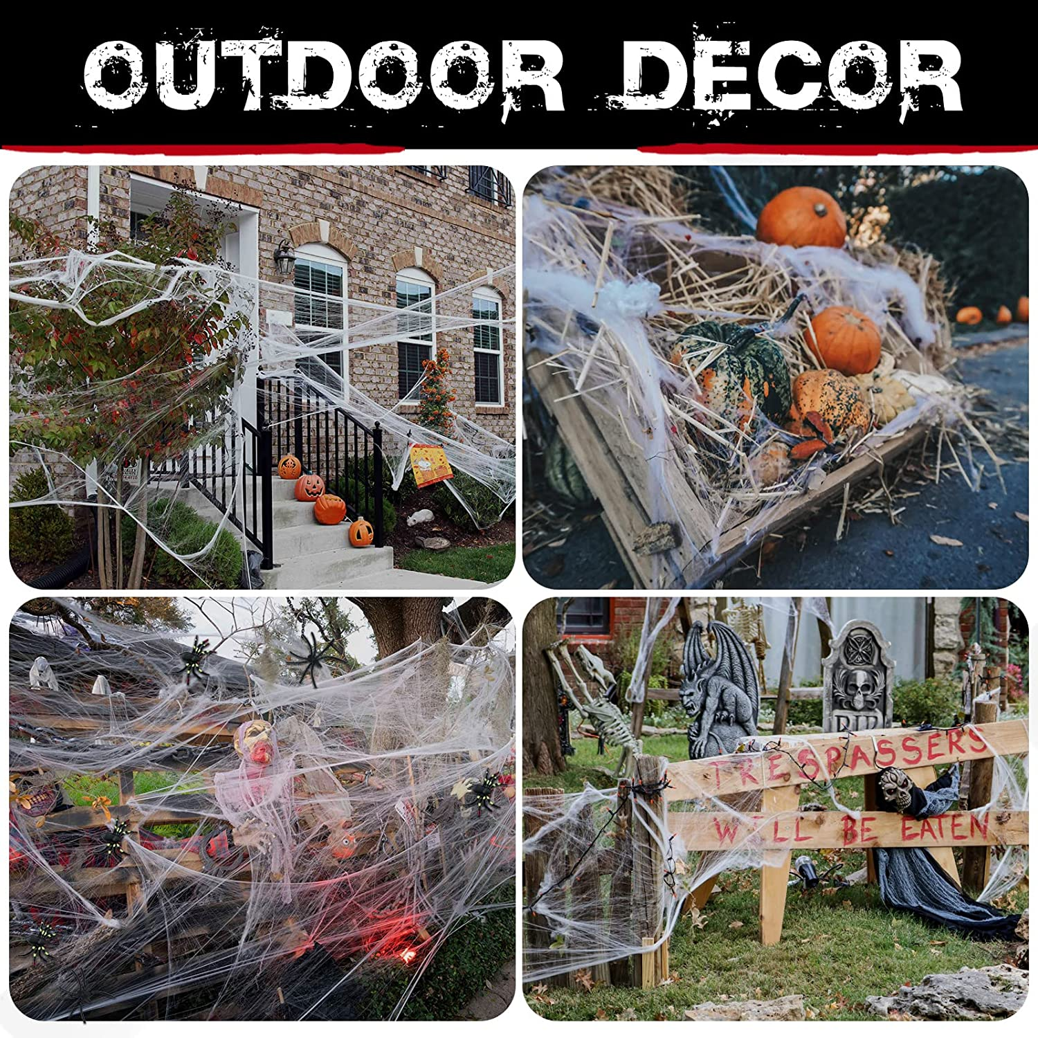 1000 Sqft Spider Webs Halloween Decorations Bonus with 30 Fake Spiders, Super Stretch Cobwebs for Halloween Indoor and Outdoor Party Supplies - Image 5