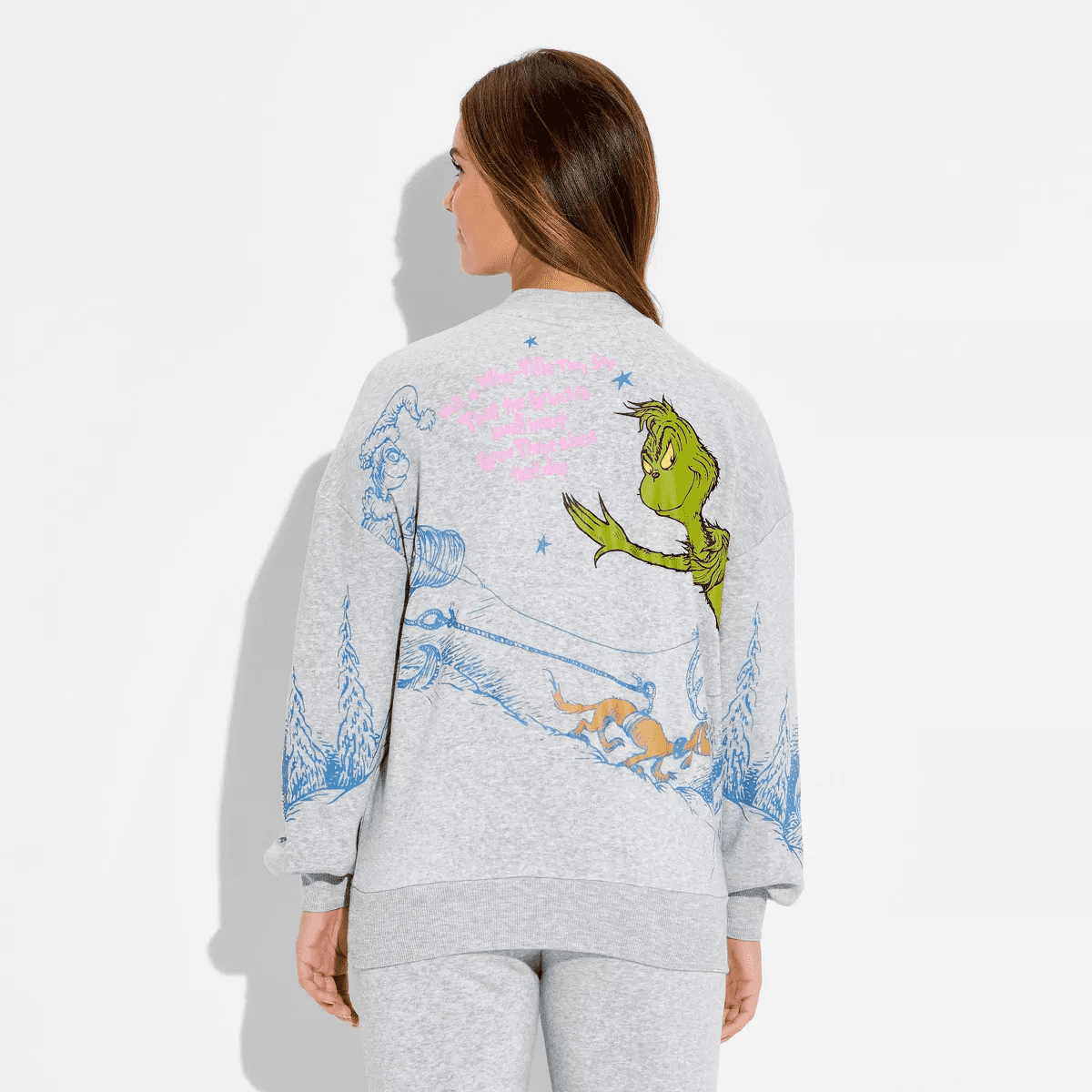 Women'S Grinch Fleece Graphic Sweatshirt - Heather Gray - Image 3