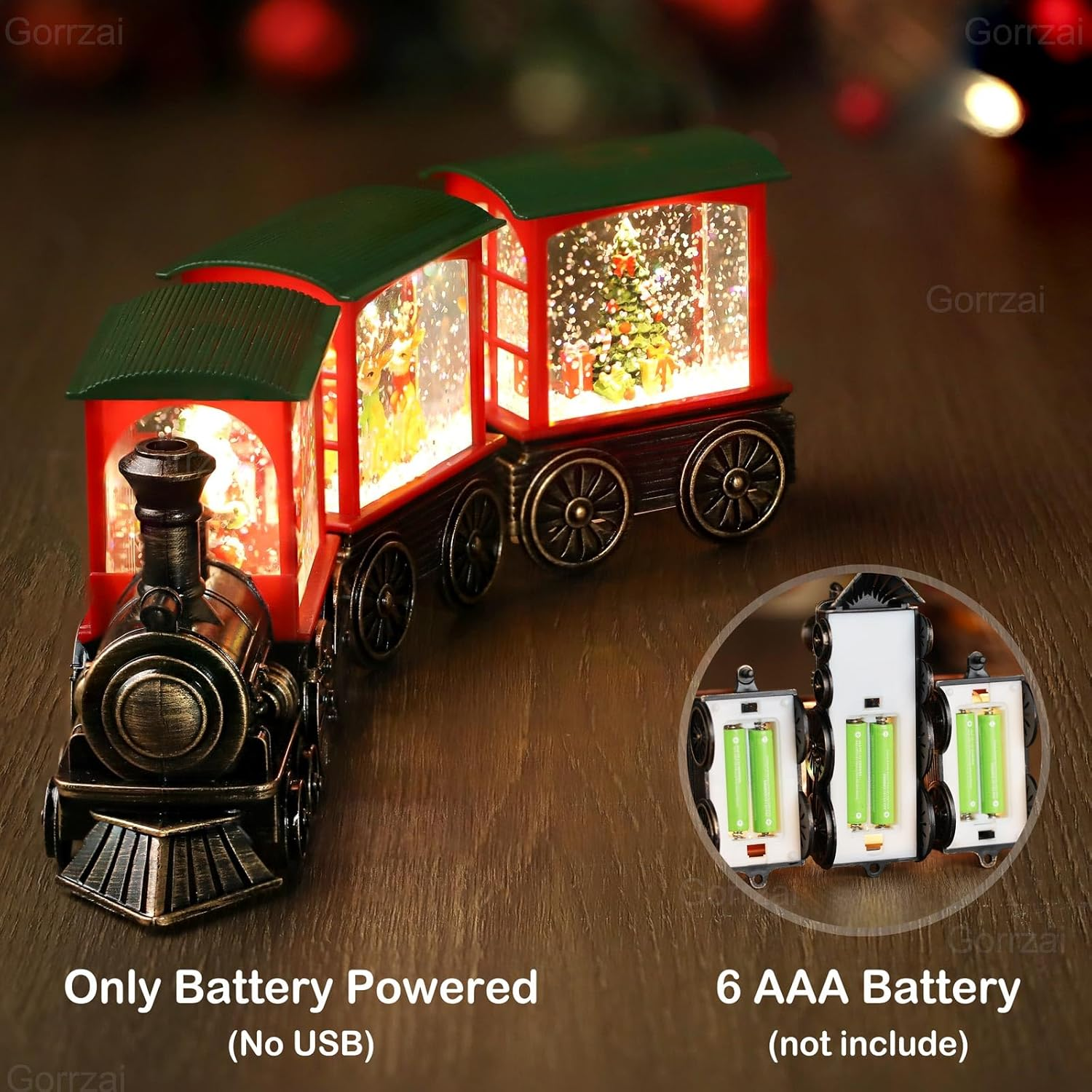 Train Snow Globe Christmas Snow Globe Lantern with Auto 6H Timer and Manual Glitter, Lighted Christmas Decorations Indoor with Santa Claus Reindeer Tree for Home Tabletop, Battery Operated - Image 3