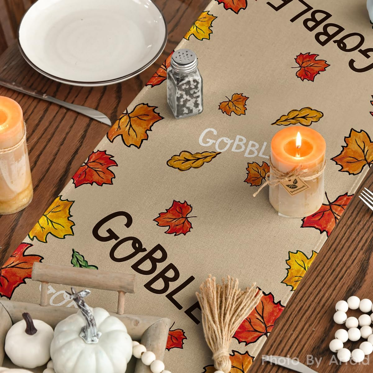 Turkey Give Thanks Thanksgiving Table Runner, Seasonal Fall Autumn Kitchen Dining Table Decoration for Home Party Decor 13X72 Inch - Image 7