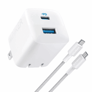 Anker 2 Port 33W Wall Charger with 6' USB-C to USB-C Cable - White: Quick Charge, 9V Output