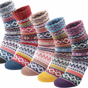 5 Pairs Wool Socks - Wool Socks for Women, Cozy Crew Socks, Warm Winter Socks for Women, Womens Vintage Socks, 6-10