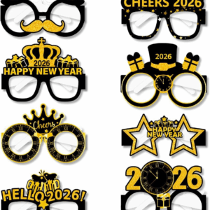 16 Pcs 2026 Happy New Year Glasses Frame Party Fun Photo Props Paper Glasses Frame New Year Gift Ball Selfie Supplies Decoration