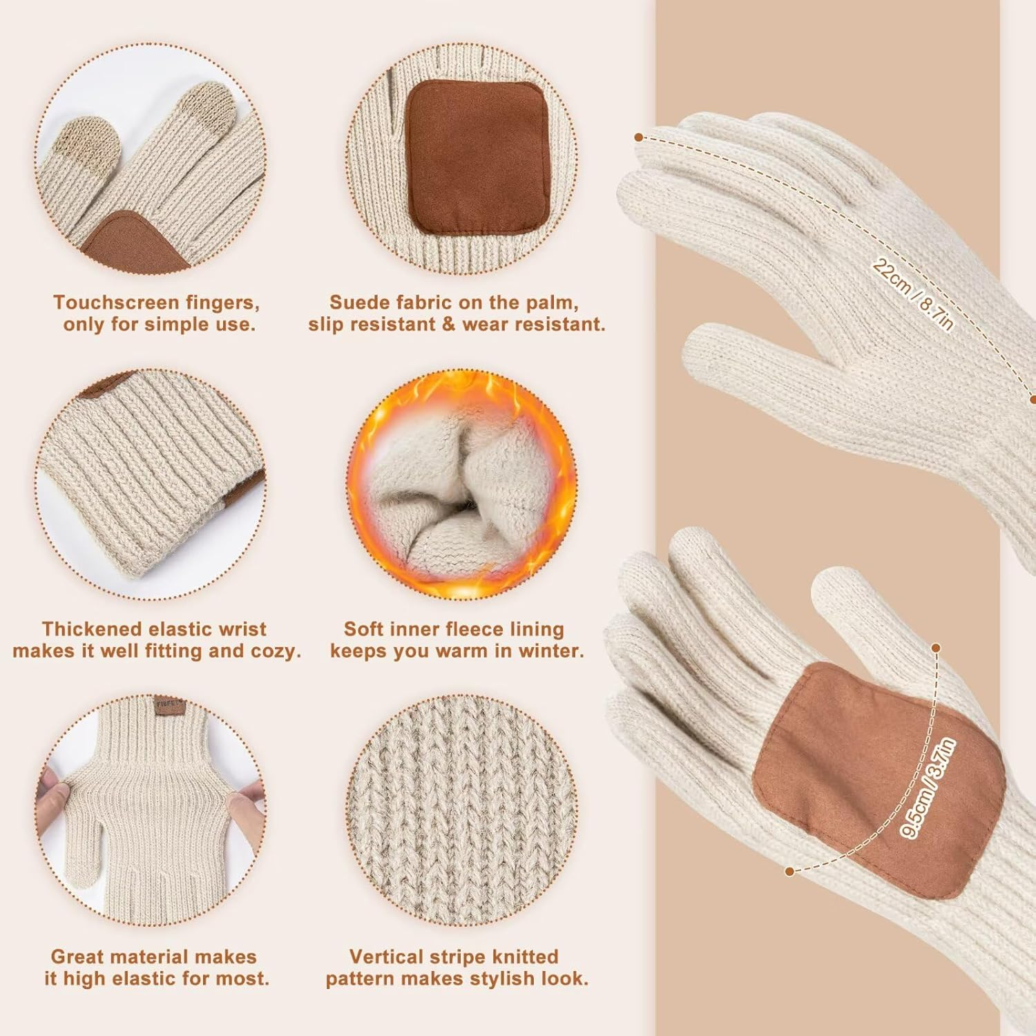 Winter Beanie Hat Scarf Gloves Set for Women, Womens Beanie with Pom Pom Long Scarf Neck Warmer Touchscreen Gloves 3 in 1 Set - Image 4