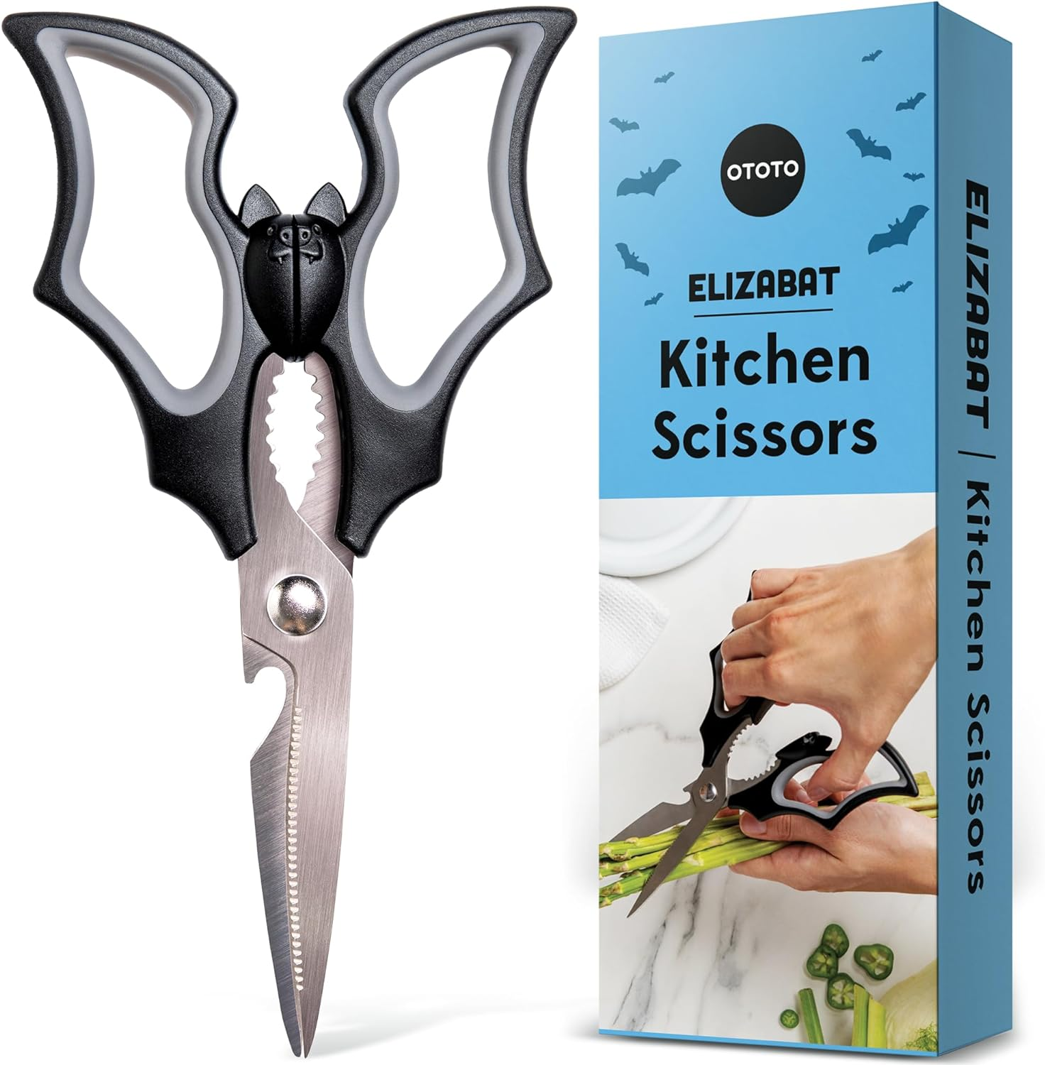 Elizabat Kitchen Scissors - Halloween Goth Cute Bat Kitchen Shears, Gothic Scissors Utensils - Spooky Bats Halloween Gifts, Cute Gadgets