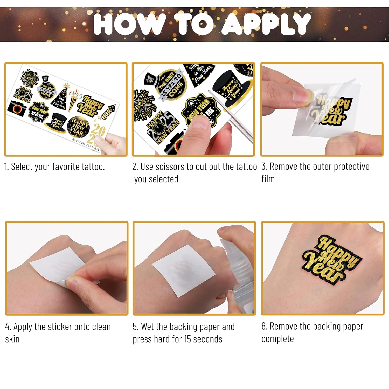 10 Sheets New Year'S Eve Temporary Tattoos – 2025 Party Decorations, Favors & Supplies for Adults Kids Men Women, Happy New Year Celebration Stickers Gifts - Image 5