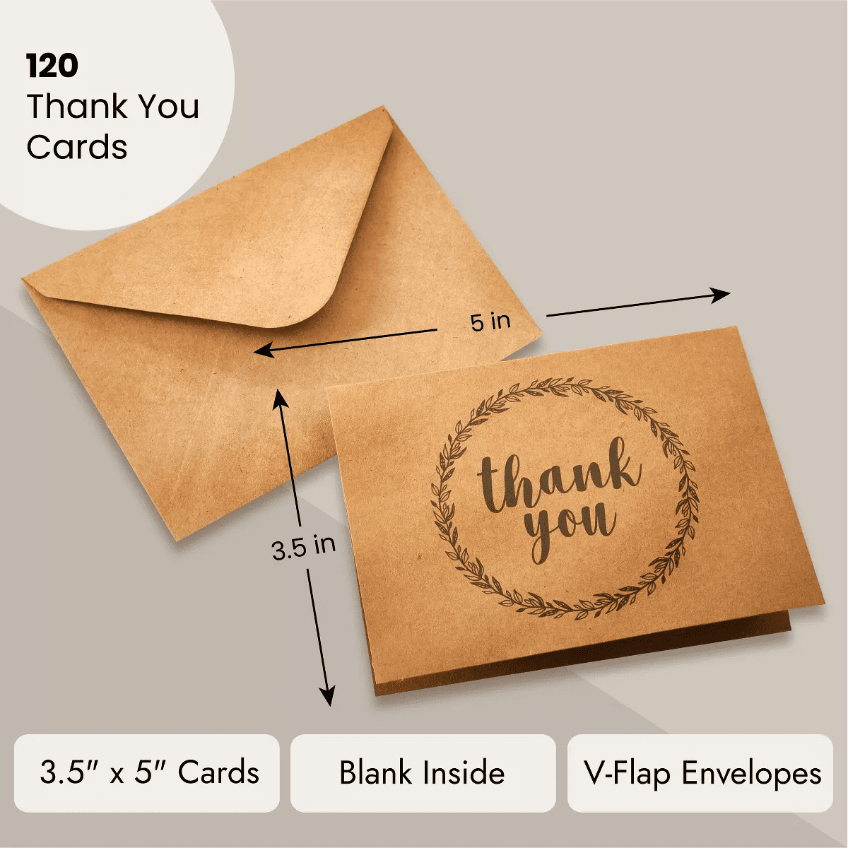 Best Paper Greetings 120 Pack 3.5X5-Inch Bulk Kraft Thank You Cards with Envelopes - Blank Appreciation Gift Notes for Wedding and Teachers - Image 4