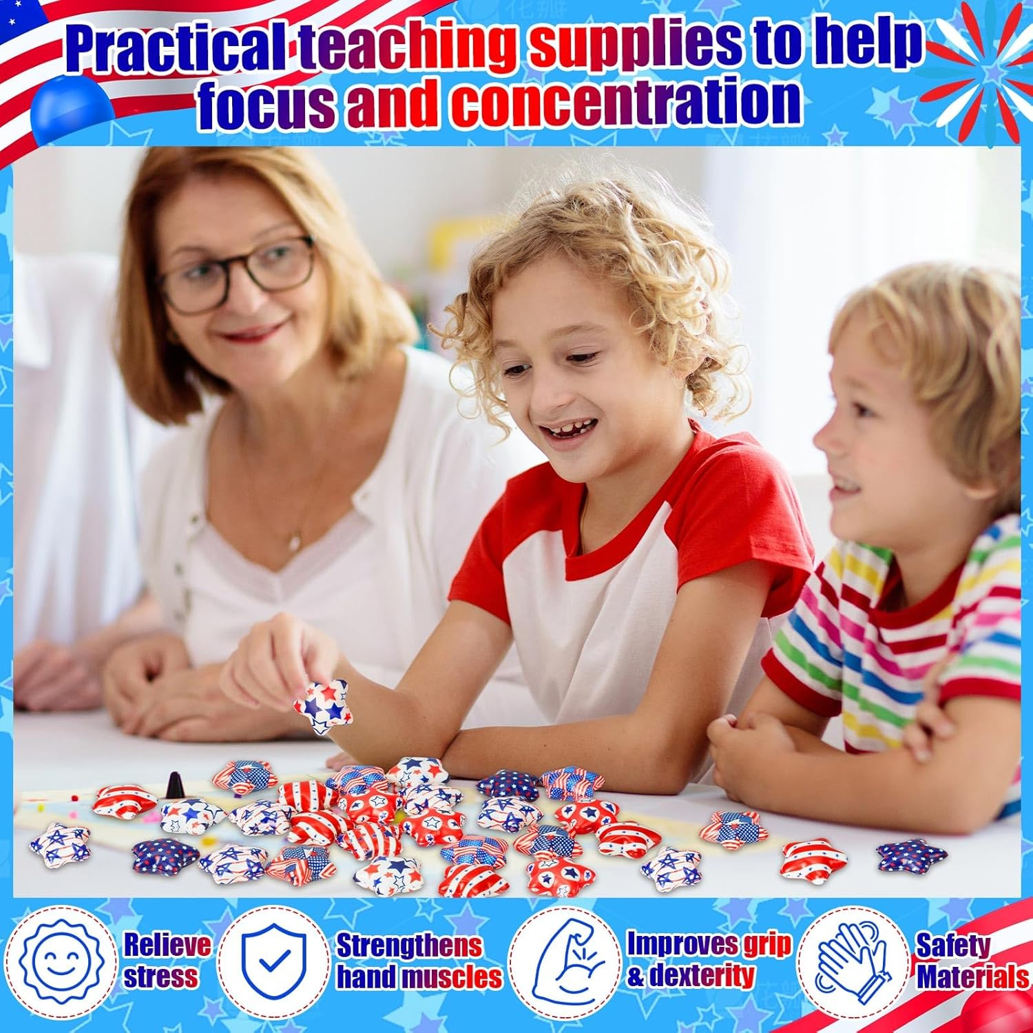 108 Pcs Patriotic Star Stress Ball Bulk 2 Inch Veterans Independence Day Mini Foam Stress Gifts Balls White Red Blue Relief Star Motivational Gifts for 4Th of July Party Carnival Reward(108 Pcs) - Image 6