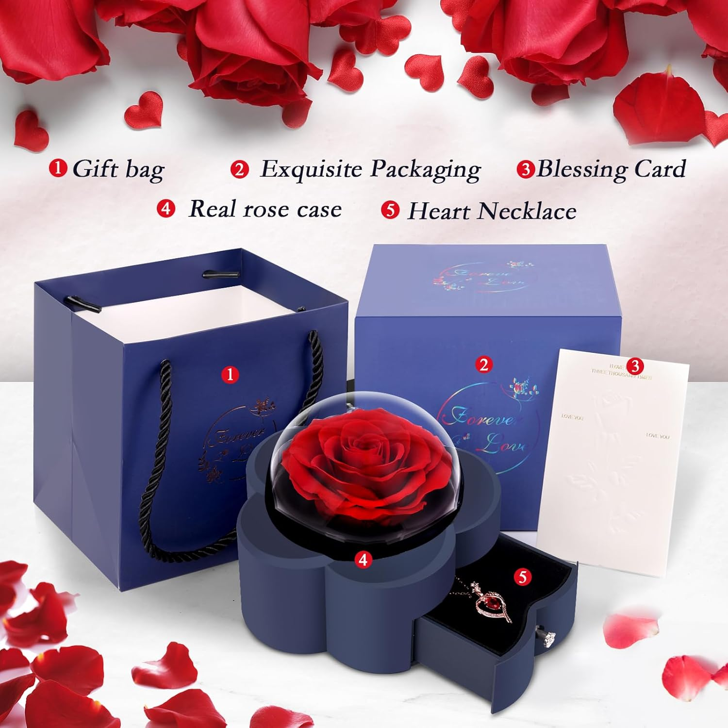 Preserved Rose with Heart Necklace Eternal Flower Gift for Mom Wife Girlfriend Women Perfect for Valentine'S Day Birthday Anniversary Mother'S Day Christmas Red Rose - Image 6