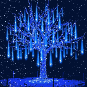 Christmas Lights Outdoor,Led Meteor Shower Lights 11.8 Inch 8 Tubes 192Leds Rain Drop Light, Icicle Snow Falling Light for Christmas Tree Halloween Party Holiday Thanksgiving Decoration(Blue)