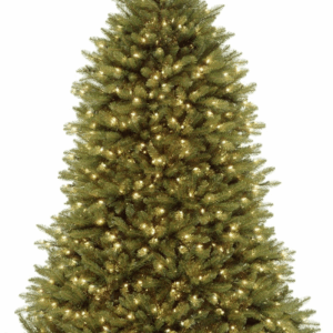 Pre-Lit Artificial Full Christmas Tree, Green, Dunhill Fir, White Lights, Includes Stand, 6.5 Feet