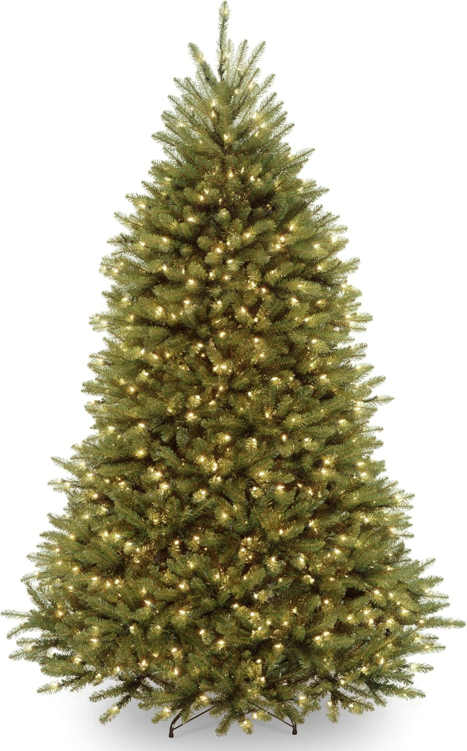 Pre-Lit Artificial Full Christmas Tree, Green, Dunhill Fir, White Lights, Includes Stand, 6.5 Feet