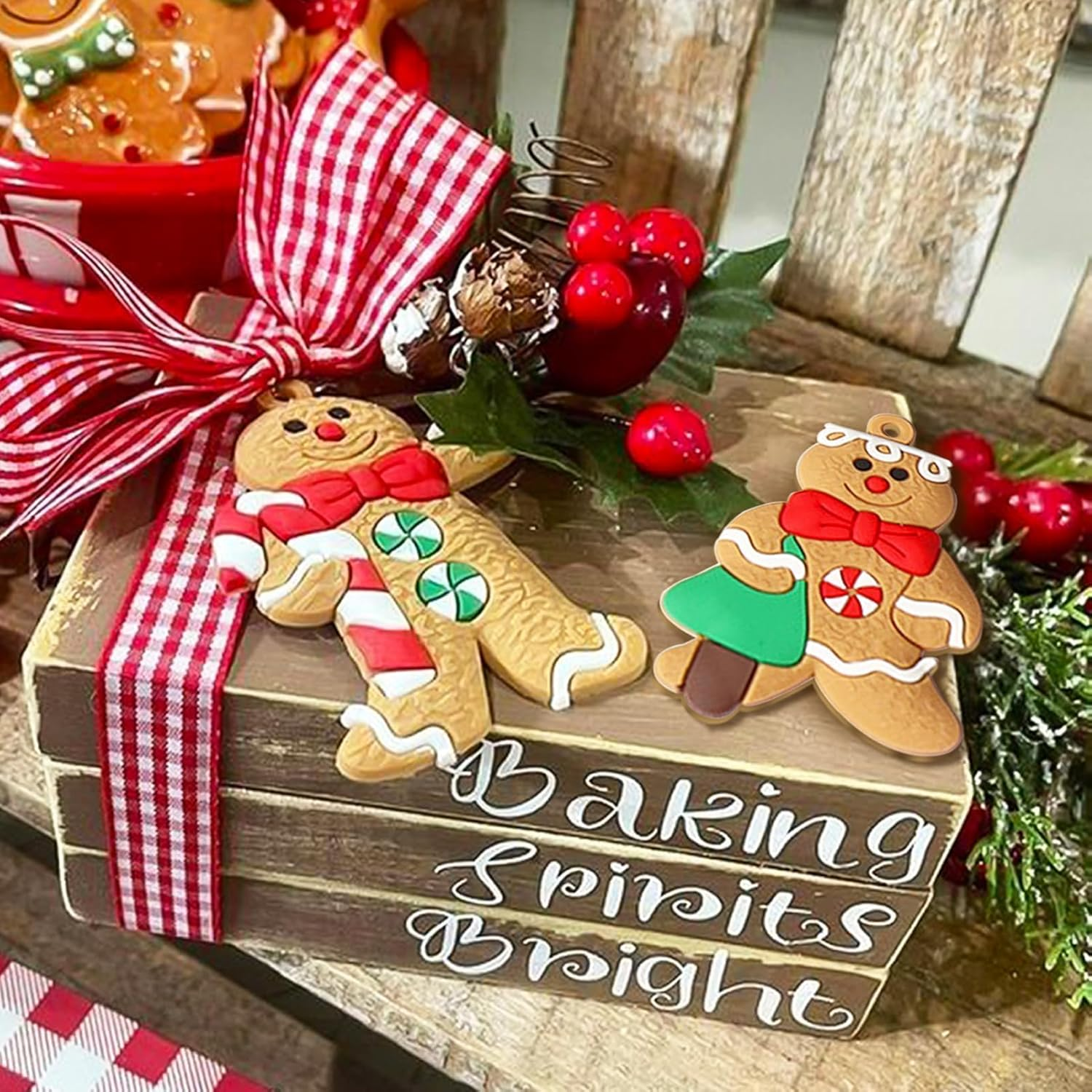 12Pcs Gingerbread Man Ornaments for Christmas Tree, Assorted Gingerbread Figurines Ornaments, Christmas Tree Hanging Decorations, 3 Inch Tall - Image 4