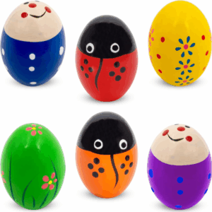 Wooden Maracas for Kids, Colorful Egg Shakers Toy for Boys and Girls Aged 1-3 Years, Gift for Preschool Children, Early Education Toys, 6-Pack Easter Eggs