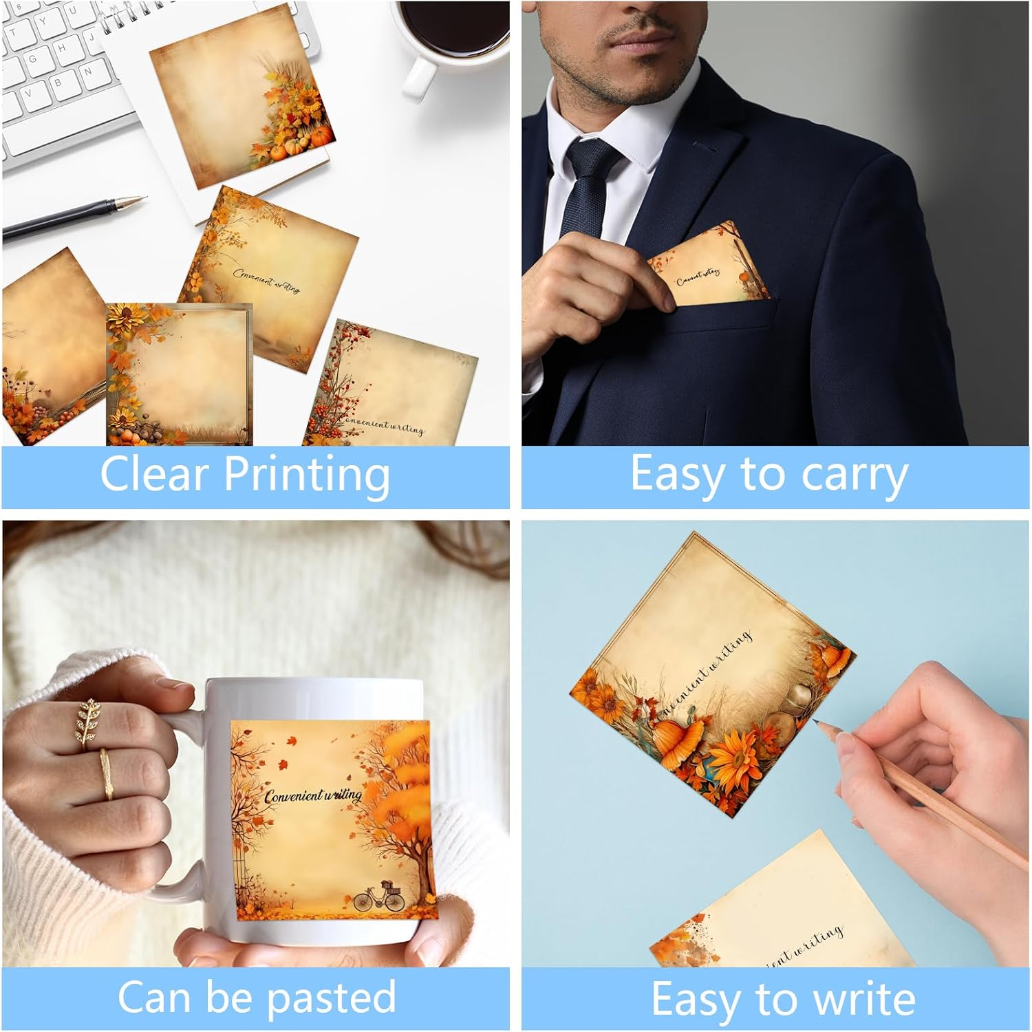 16 Pieces Fall Sticky Notes 3X3 Inch Cute Fall Maple Leaf Note Pads Adesive Memo Notes for Reminder Studying Planning School Office Home Teacher Student Present, 16 Designs - Image 3